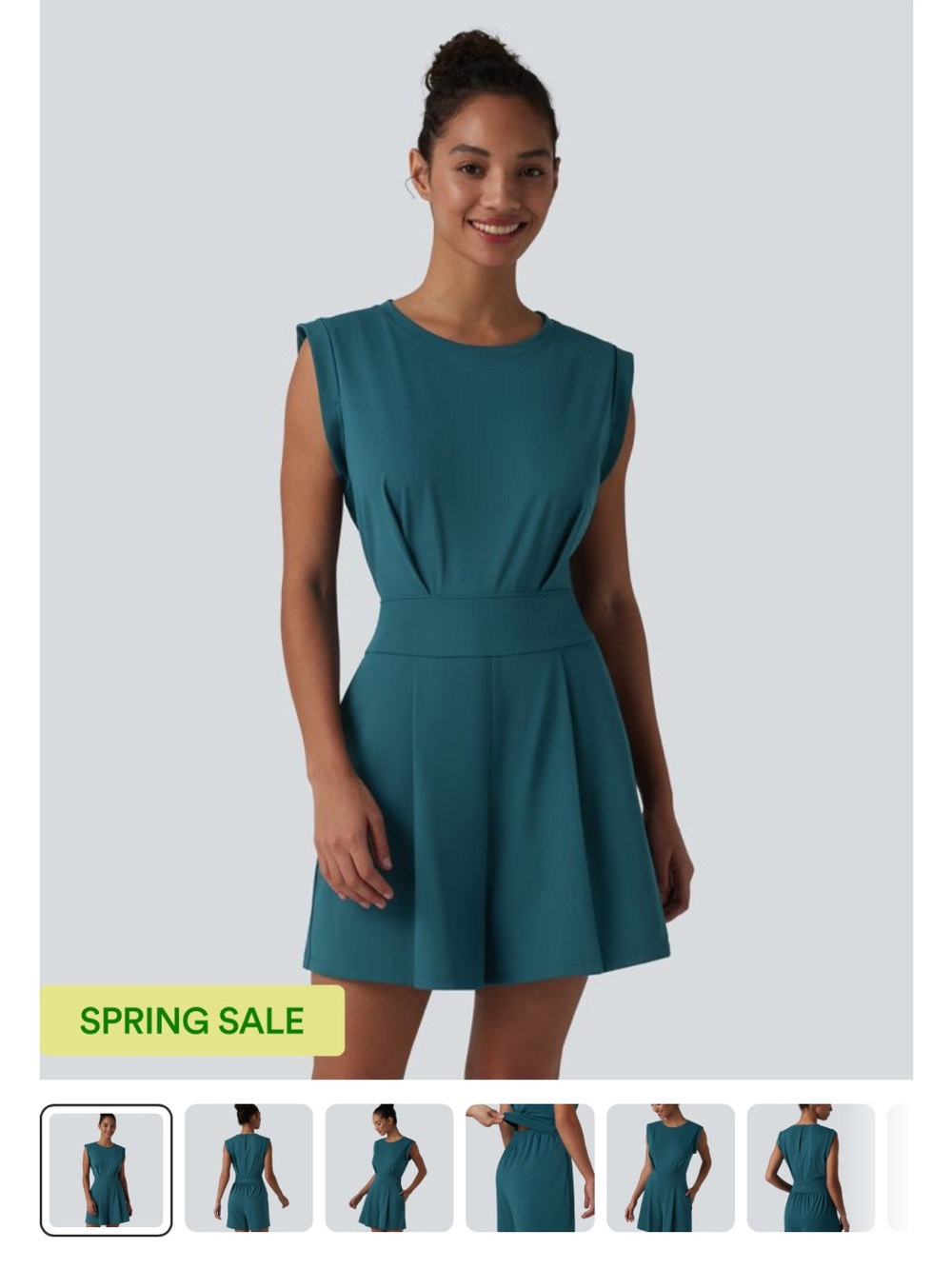 Sleeveless Teal Fit-and-Flare Romper